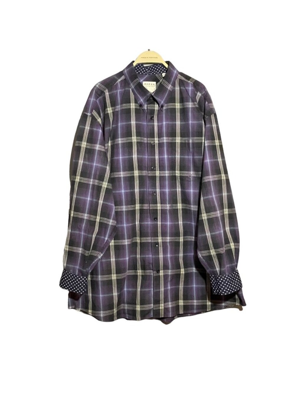 Roper Western Cowboy Shirt Button Men Size 2XL Purple Plaid Flip Cuff Workwear